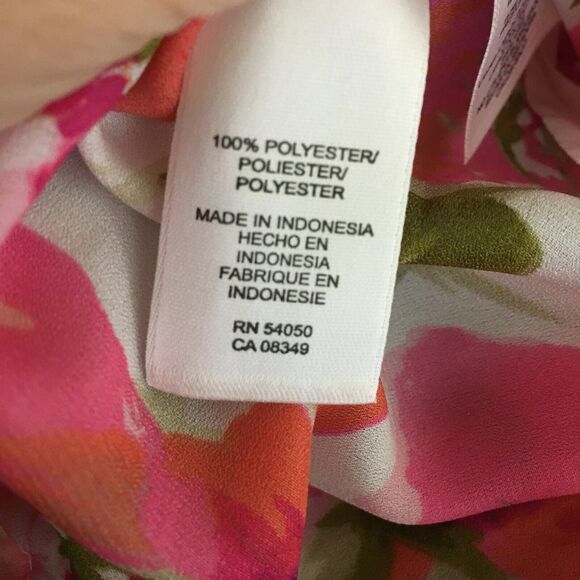 Jones New York‎ Shirt Womens Sz L Pink Floral Chiffon Long Sleeve Tunic Top - Picture 6 of 8